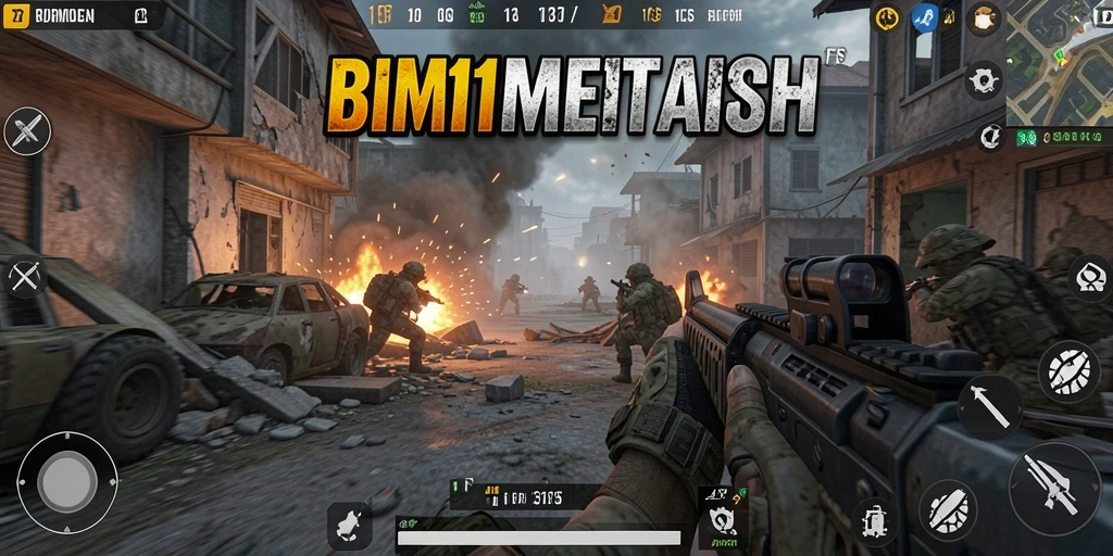 Tampilan utama gameplay BIMA11 saat aksi pertempuran FPS.