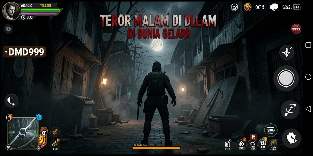Tampilan gameplay menegangkan DMD999 dengan suasana horor yang mencekam.
