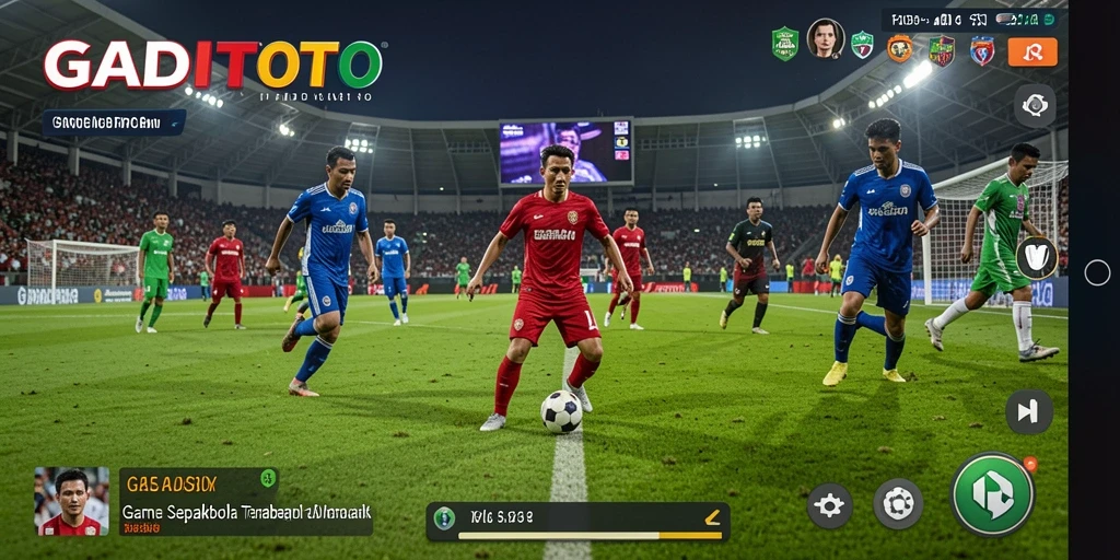 Tampilan gameplay GADAITOTO dengan aksi sepakbola yang mendebarkan.