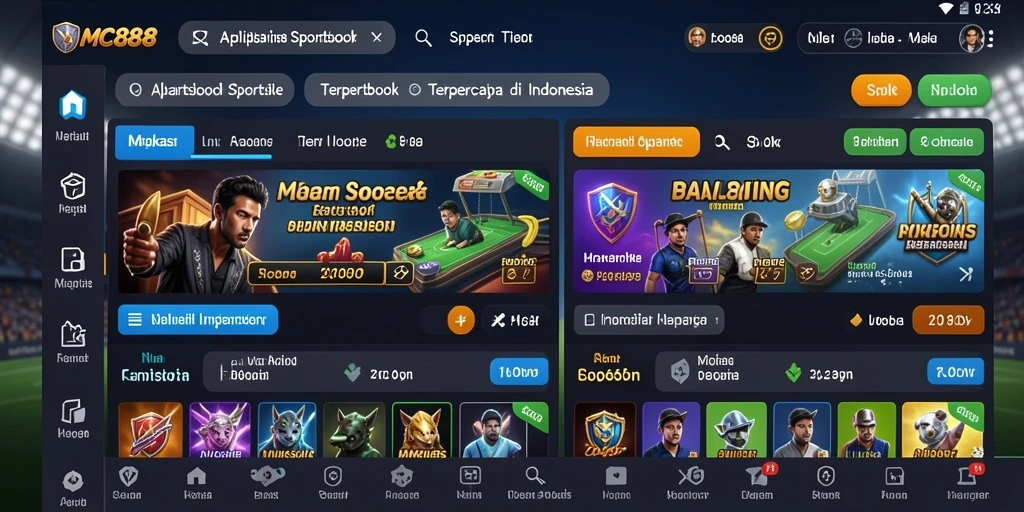 Tampilan utama gameplay MC888 dengan berbagai opsi taruhan olahraga.