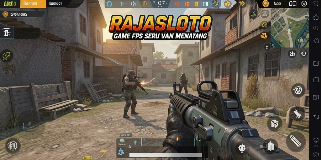 Screenshot gameplay RAJASLOTO dengan aksi FPS yang intens.