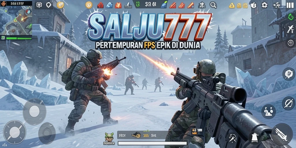 Tangkapan layar menampilkan aksi pertempuran intens di lingkungan bersalju.