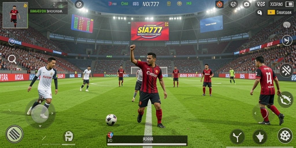 Screenshot menunjukkan aksi seru dalam permainan sepak bola SIA777.
