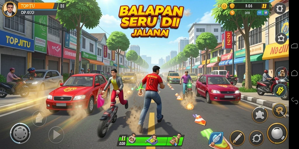 Screenshot dari gameplay balapan seru TOPJITU.